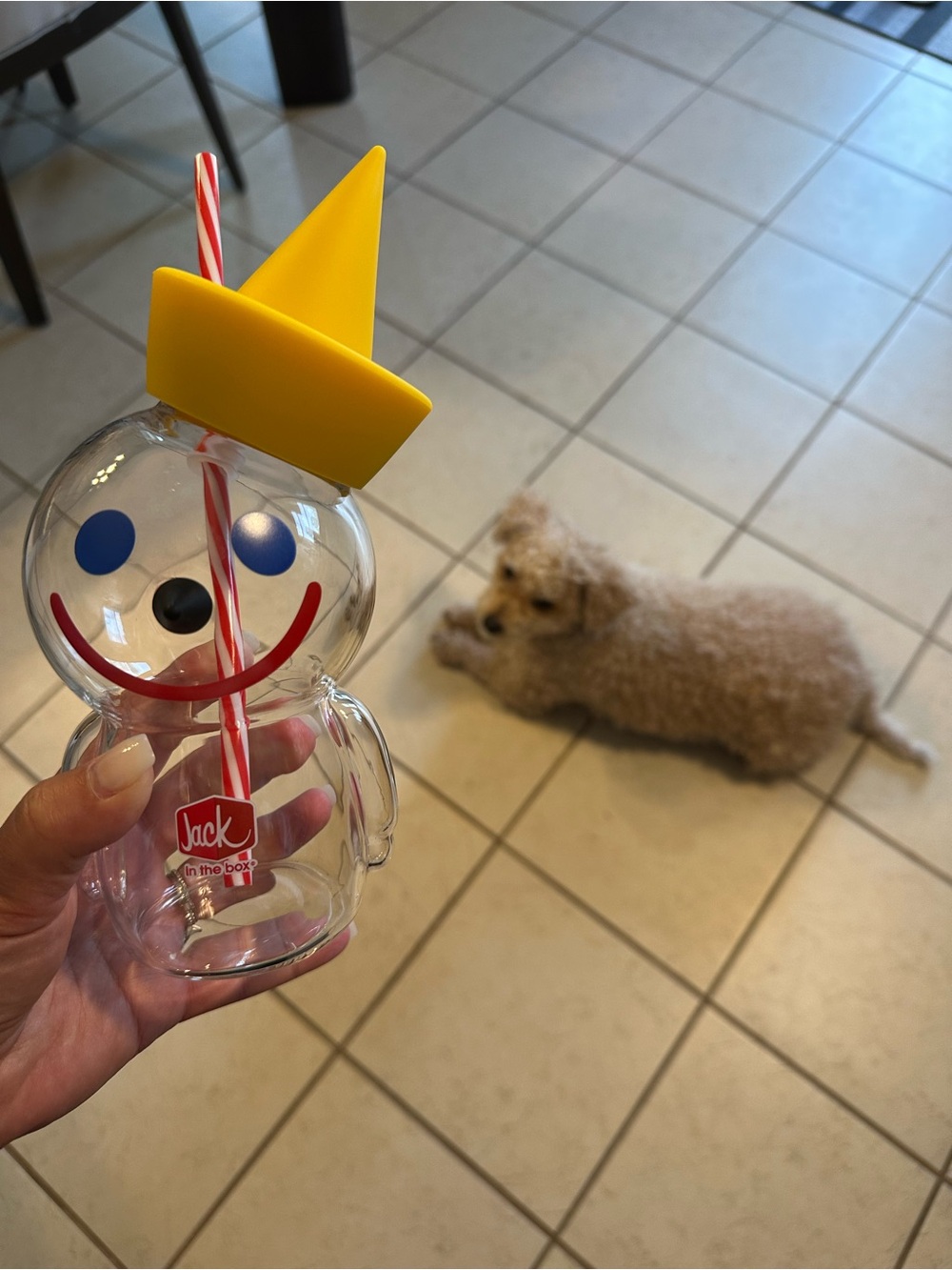 Yellow Hat Jack in the Box Drink Cup with Straw